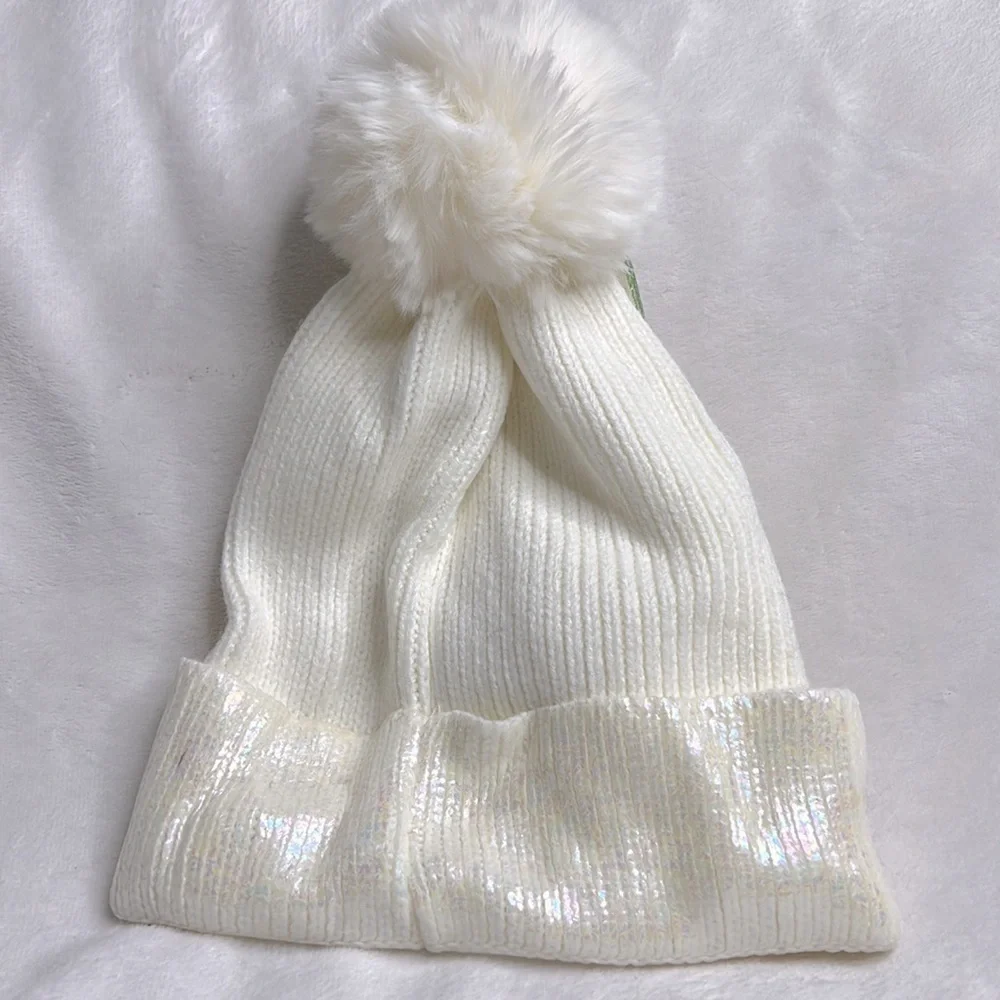 BP. Nordstrom Girls White Rainbow Unicorn Beanie Fingerless Gloves set Pom Pom